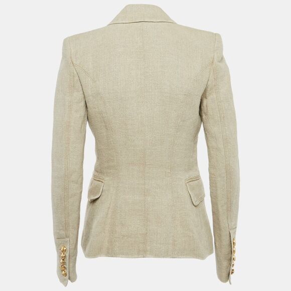 Balmain Beige Linen Double Breasted Blazer M - Picture 2 of 5